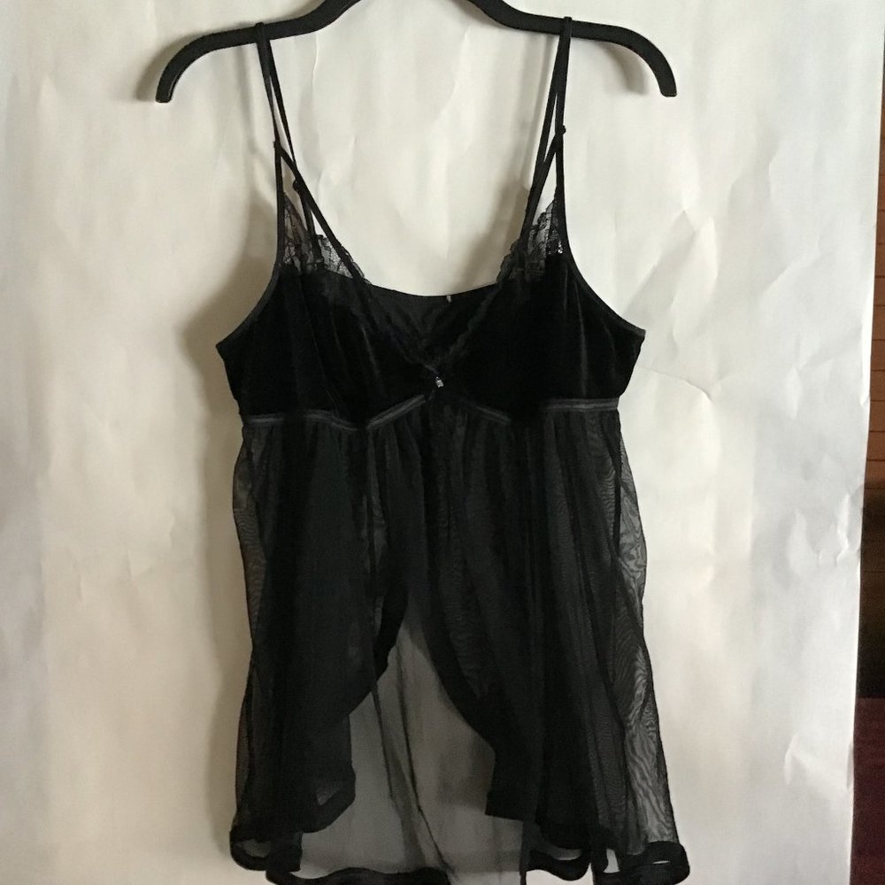 Sexy black see through lace and velvet lingerie/baby doll teddy, no size tag